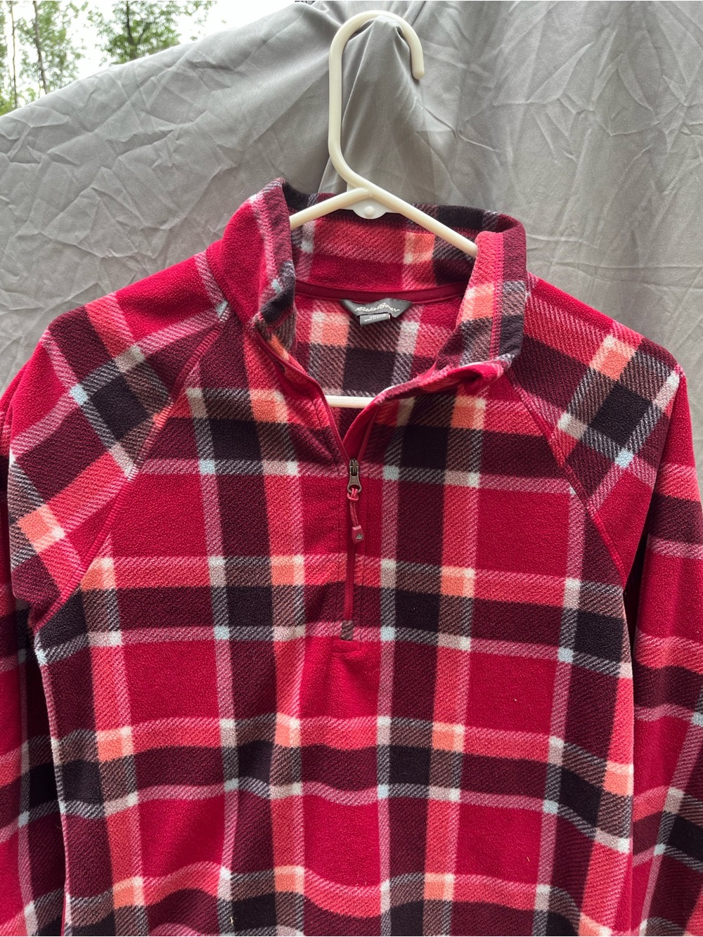 Eddie Bauer Pink and Black Plaid Half -Zip Fleece Pullover - Picture 5 of 6